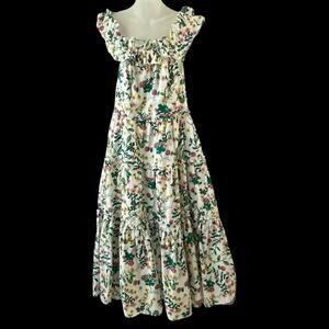 Nautica Jeans Floral Maxi Tiered Dress Size L Green Ruffle Cottagecore Fairy NWT